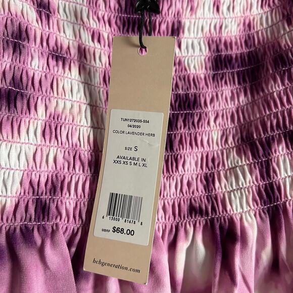 BCBGeneration Lavender Herb Purple Tie Dye Smocked Ruffle Square Neck Top - Picture 6 of 9